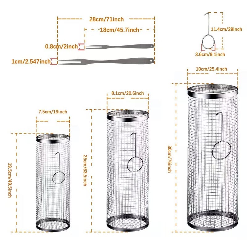 mancola BBQ Net Tube-Rolling Grilling Basket Rolling Grilling Baskets for Outdoor Grilling Round Stainless Steel BBQ Grill Mesh  Camping Barbecue Rack for Vegetables  French Fries  Fish - Image 2